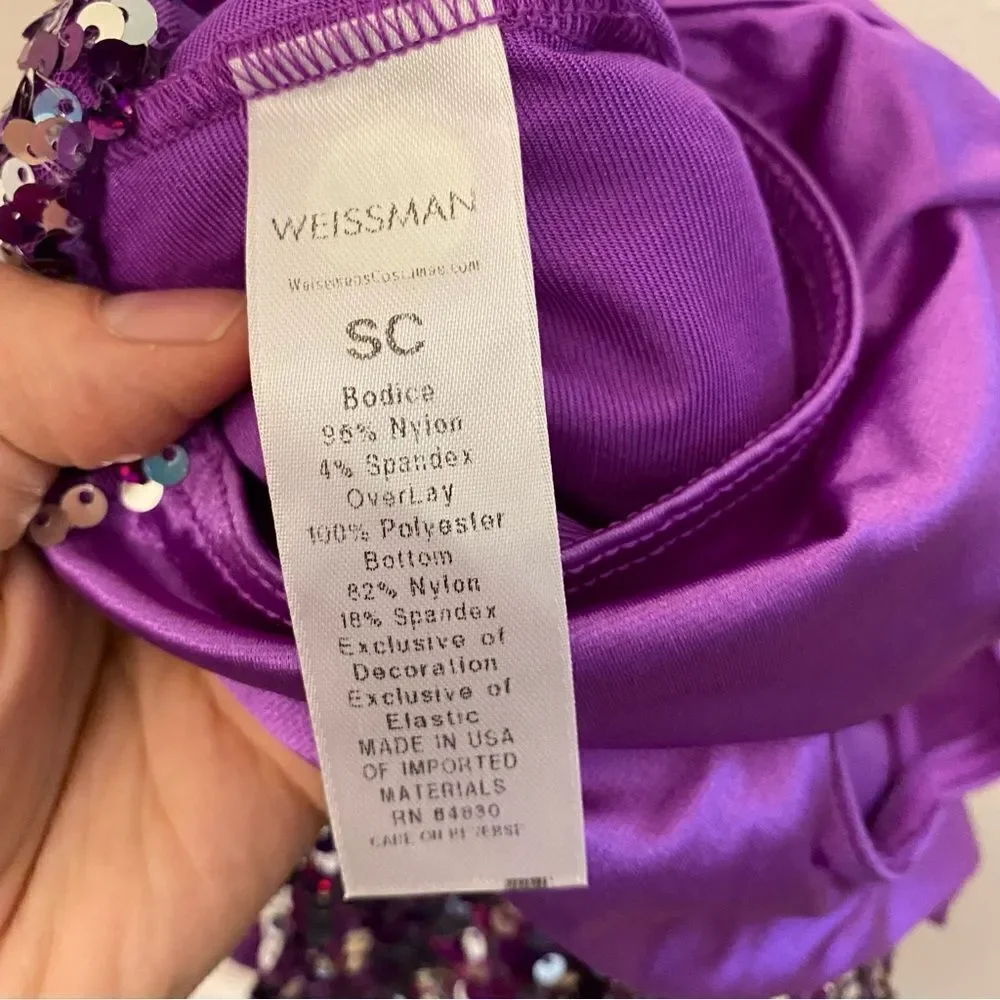 Weissman Dance costume romper biketard purple sequin Brand New You 10727 SC